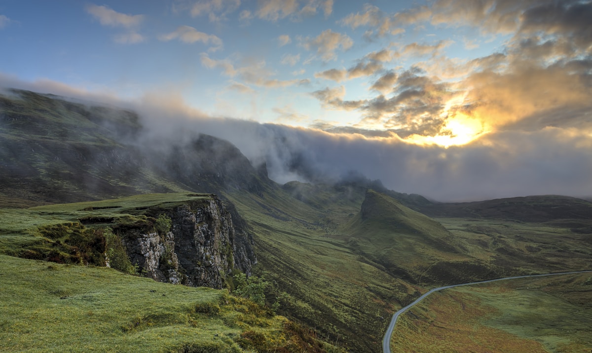 Peaceful mountain landscape at dawn — rest your eyes on the world beyond the screen